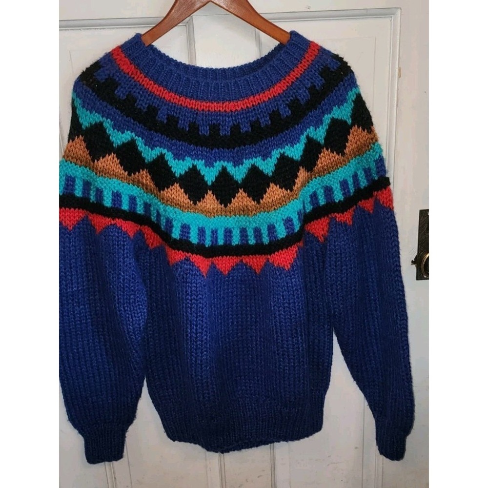 VIntage 80s Avon Fashions Y2K Sweater Chunky Knit Color Southwest Mountain L